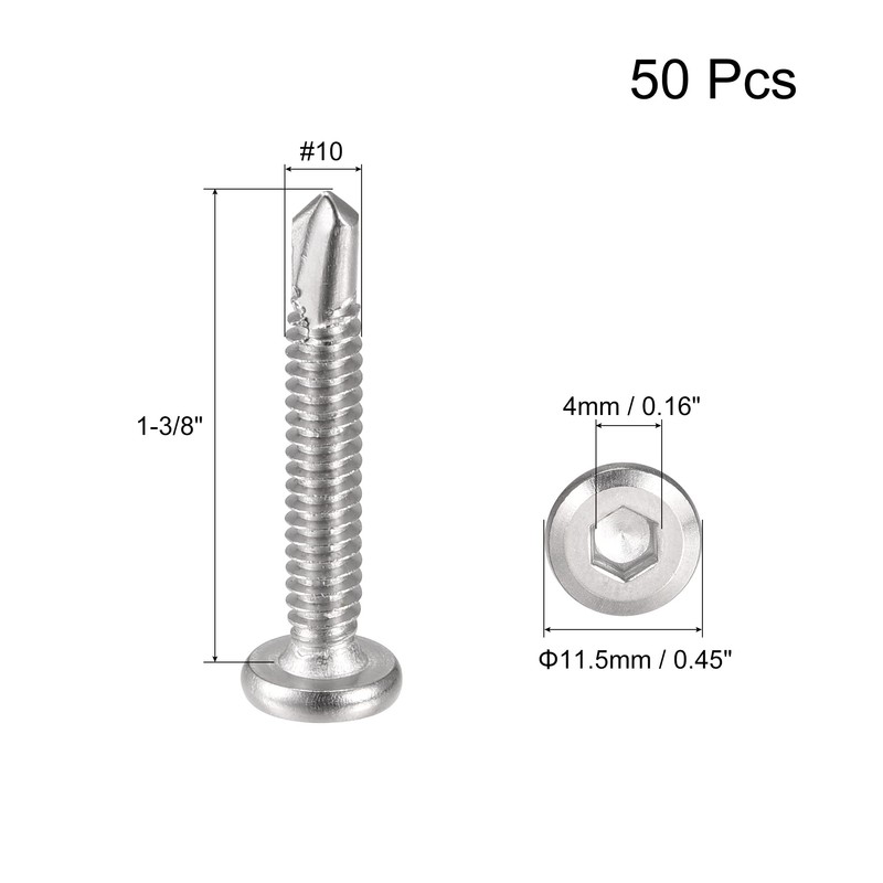 uxcell Hex Socket Self Tapping Screws, #10 x 1-3/8" 410