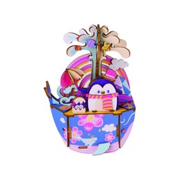ROBOTIME DIY Music Box Kit 3D Wooden Puzzle Mechanical Toys Rotating Model Kits to Build Perfect Birthday (Ocean Park)