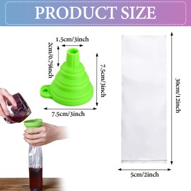Ice Popsicle Bags,Stackable Easy Release Plastic Ice Bags, Self-Seal Freezing Maker,Cold Ice Pack Cooler Bag for Cocktail Food Wine, 240 Bags(Transparent, with 1 funnels)