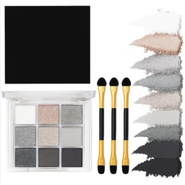 9-Color Smoky Black Eyeshadow Palette - Matte & Shimmer Kit with 3 Dual-Ended Gold Brushes, Waterproof Travel-Friendly Gothic Smokey Eye Makeup Palette for Women (Smoky black)