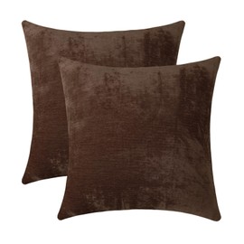 Jeneoo Coffee Brown Decorative Throw Pillow Covers Soft Chenille Comfy Solid Couch Cushion Case Decor (Set of 2, 16 x 16 Inches)