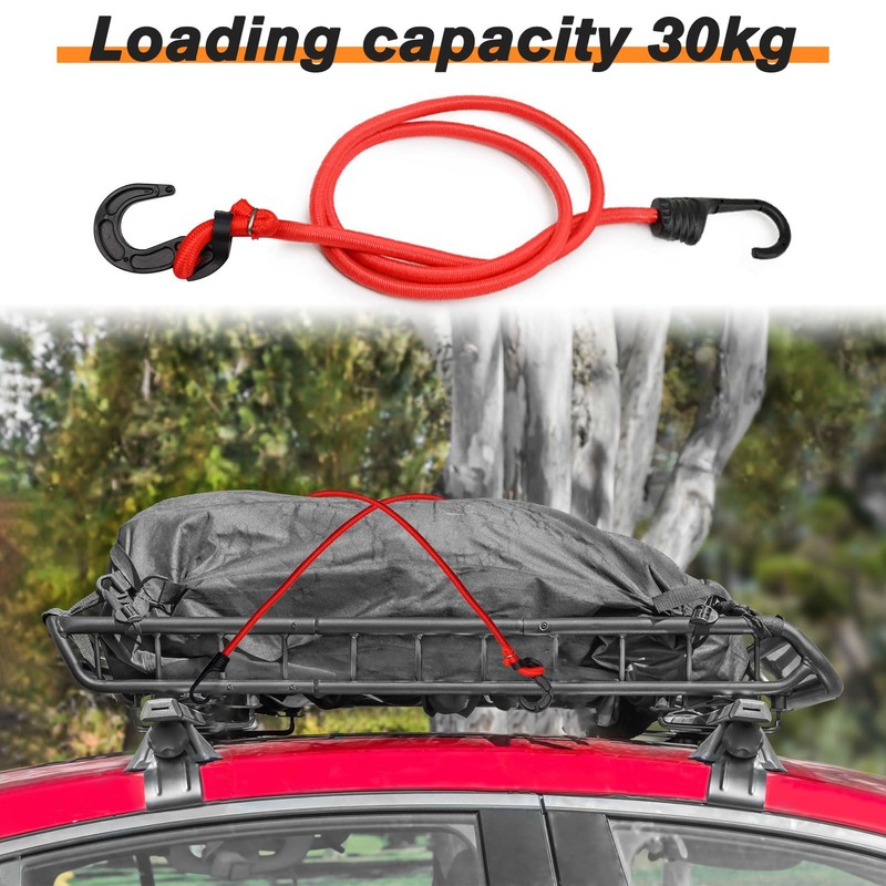 Forhandy Pack of 6 Elastic Straps with Hooks, 80 cm