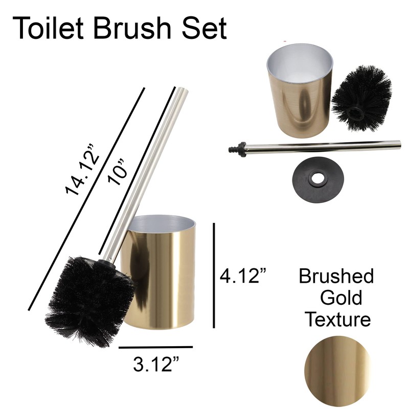 Gold Toilet Brush and Holder Set Golden Brushed Aluminum
