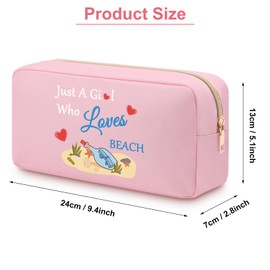 Beach Trip Gifts Pink Makeup Bag Beach Vacation Gifts for Women Her Girls Beach Themed Gifts Oxford Cloth Cosmetic Bag Just A Girl Who Loves Beach Summer Lovers Travel Makeup Organizer