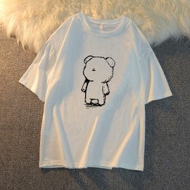 Women T Shirt Cute Bear Printed Kawaii Tops Summer Clothes Harajuku Graphic T Shirts (White,M,)