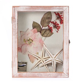 TJ.MOREE Shadow Box Frame 8 x 10 Flower Shadowbox Display Case Picture Frame with Linen Back Memorabilia Bouquet Medals Military Photos Memory Box- White Pink