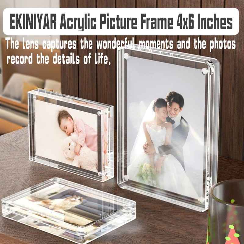 EKINIYAR 4x6 Acrylic Picture Frames, 20% Thicker Block, Clear Picture