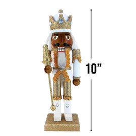 Nutcracker Ballet Gifts, Nutcracker Christmas Ornaments, Wooden Figure Decoration with Glitter Uniform for Holiday Home Decor, 10 Inch, African American Nutcracker King