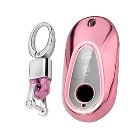 KUNIO Key Cover fit for Mercedes Benzs S Class W223 S300 S350 S300 S350 S400 S450 S500L C-Class W206 C200 C260 Car Key Case Key Cover TPU Key Fob Key Case B Pink