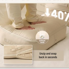 Ultra Space Saving Self Compression Organizer, Heavy Duvet Storage Bag Fold Large Capacity Self Compression Moving Organizer Bags for Comforters, Clothes, Blankets (Gray, XL (54 * 42 * 60CM))