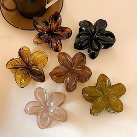 Set of 6 Women's Small Hair Clips - Elegant Flower Shaped Hair Clips - Chic Hair Accessories for Short, Long & Thick Hair - Neutral Colours Brown Beige Black