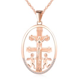 MICGIGI Women's 925 Sterling Silver Necklace Elliptical Cross Pattern Cubic Zirconia Pendant Necklace Rose Gold, Silver