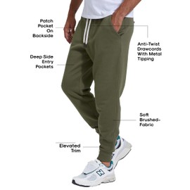 True Classic Joggers for Men – Premium Mens Joggers - Sweatpants with Pockets, Soft Fleece, for Gym, Workouts & Lounging – Men’s Sweat Pants, Military Green, M
