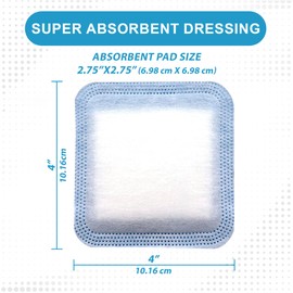 MedVance Super Absorbent Dressing, Non-Adhesive Pads for Wound Care, Pressure Ulcers & 1st/2nd Degree Burns, Superior Moisture Absorption, Box of 5 dressings (4"x4" Bandage, 2.75"x2.75" Absorbent Pad)
