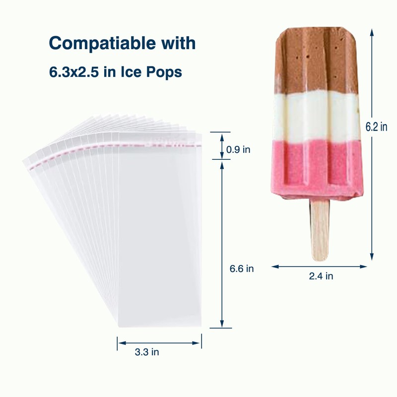 Popsicle Bags Sealable, Ice Cream Bags For Ice Pops, Self-adhesive
