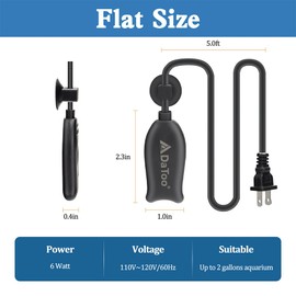 DaToo Super Mini Aquarium Heater 6 Watts Small Fish Tank Flat Heater 6W with Free Thermometer Strip Submersible Slim Betta Heater for Up to 2 Gallon Desktop Aquariums
