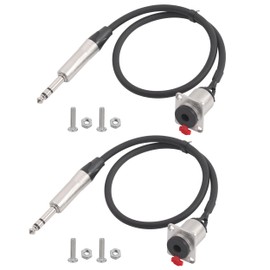 Jienk 2Pcs 6.35mm 1/4" Panel Mount TRS Female to Male Speaker Headphone Extension Cable, D-Type TRS 3Pole Male to Female Stereo Connector Cable(1.6FT)