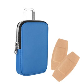 Beautyflier Storage Bag for Band-Aid Flexible Fabric Bandages, Portable PU Case for First Aid Bandages - Up to 4'' L, Travel Bag for First Aid Accessory, with Square Carabiner, Case Only (Blue)