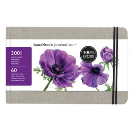 Handbook Journal Co. - Fluid 100 Watercolor Journal Sketchbook - 100% Cotton Cold Press Paper, Hardcover Linen Large Landscape, 8.25 x 5.25 Inches, 30 Pages, Travel Art Supplies