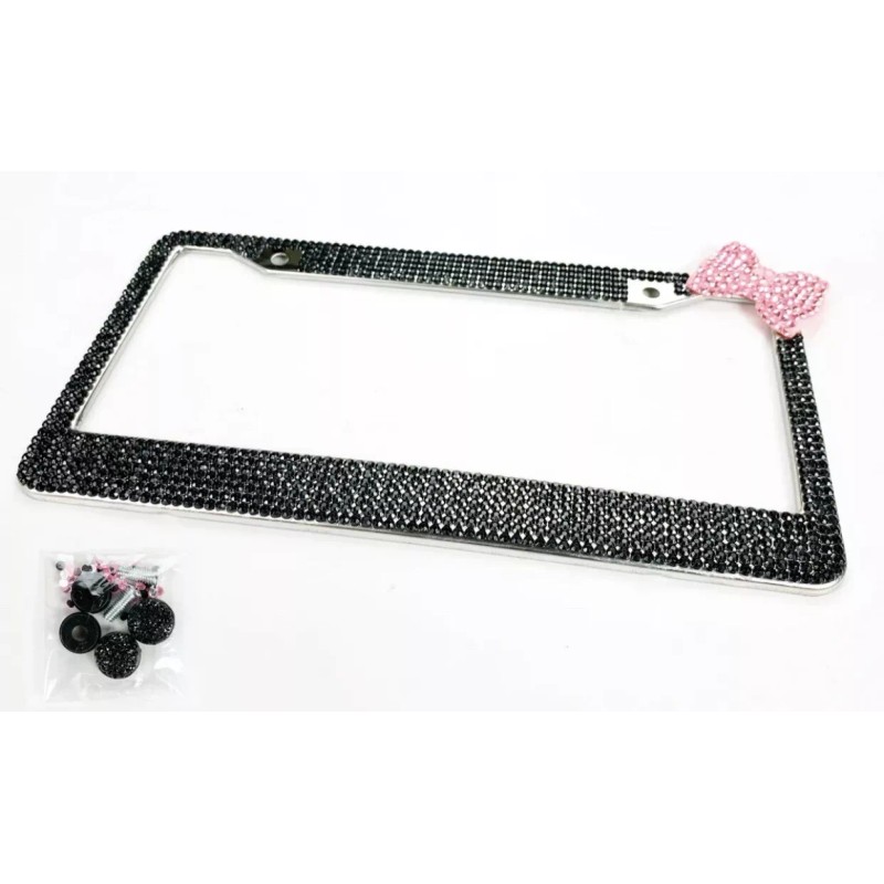 BLVD Pink Bow Tie Bling Diamond Crystal Black License Plate