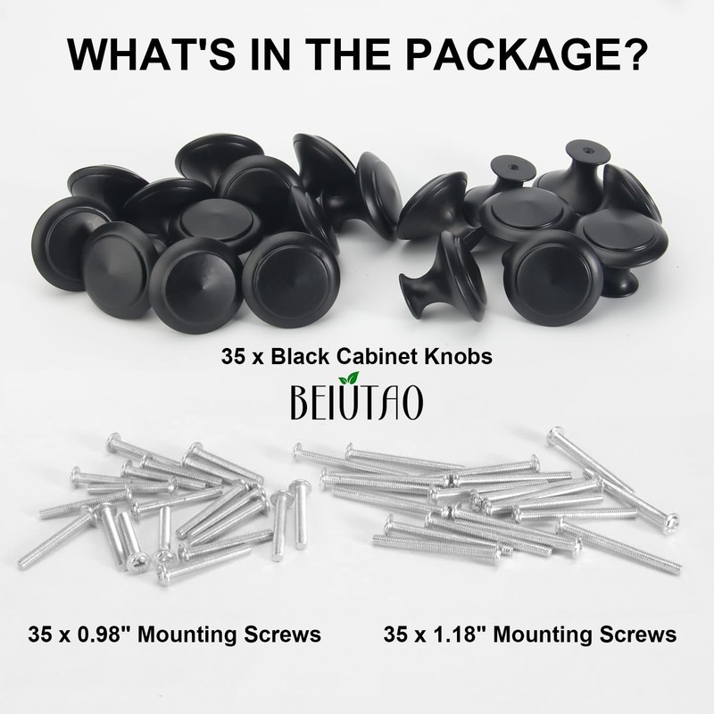 BEIUTAO 35 Pack Cabinet Knobs, 1.18in/ 30mm Dresser Knobs, Round