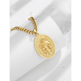 INFUSEU St Christopher / St Michael / St Benedict / Holy / Virgin Mary Medal Jesus Cross 7 Archangel Seal 925 Sterling Silver Pendant for Men Women Sacred Religious Amulets, Sterling Silver