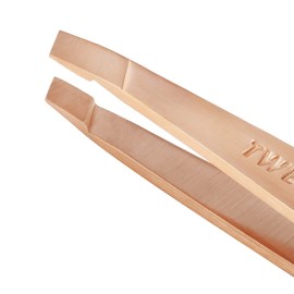 TWEEZERMAN 1252-RSGR Mini Version Tweezers with Hand-Finished Slanted Tip for Eyebrow Plucking Rose Gold