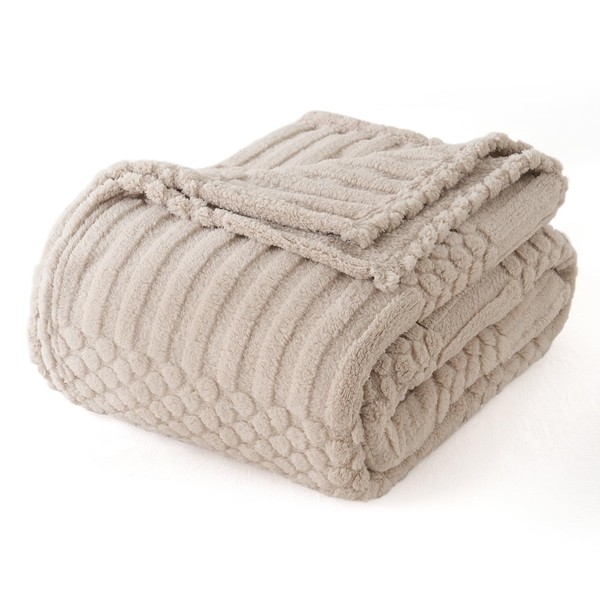 Light Khaki Throw Blanket for Couch Super Soft Cozy Striped