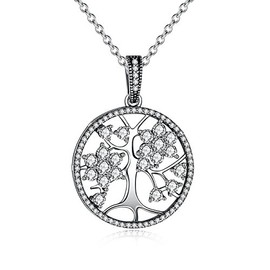 Sparkling Women's Necklace with Tree of Life Pendant, Tree of Life, 925 Sterling Silver, Zirconia Crystals Autiga®, Silver, Cubic Zirconia