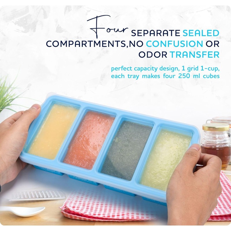 Zip Standing Silicone Freezer Trays with Lid,1-cup Soup Freezer Container