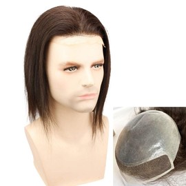 Teraman 12" Long Human Hair Toupee for Men 10"x8" Hair Replacement System Men's Hairpieces Natural Hairline Lace Front with 0.06mm Thin Skin PU V-looped (#natural black color)