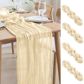 Asee'm 4pcs Cheesecloth Table Runner 120 Inches Long Beige Boho Gauze Cheese Cloth Runner 10FT Rustic Sheer Table Runners for Christmas Wedding Party Baby Shower Spring Easter Decoration
