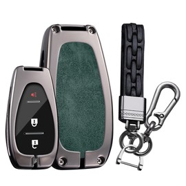 TECART Key Fob Cover with Keychain,Zinc alloy Key Case Shell Full Protection Fit for Chevy Equinox Malibu Camaro Cruze Blazer Traverse Trax 2/3/4/5 Buttons L Key Holder Dark green