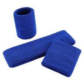 ONUPGO Blue Sweatband Set Sports Headband Wrist Striped Sweatbands Terry Cloth Wristband Athletic Exercise Basketball Wrist Sweatband and Headbands Moisture Wicking Sweat Absorbing Head Band