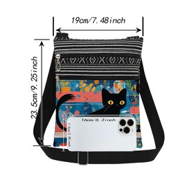 XiaoGalaee Botanical Cat Adjustable Shoulder Strap Crossbody Bag Golden-Eyed Cat with Leafy Motif Print for Adult Plant Lovers Birthday Gift for Gardener's Plant Lover's Day​​ Kitten Lover