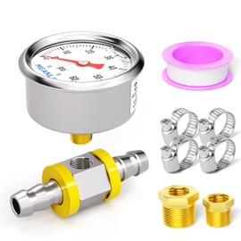 MEANLIN MEASURE 0-60Psi Stainless Steel Glycerin Filled Pressure Gauge 1/8" NPT 1.5" FACE DIAL, with 1/2" Line Pressure Adapter Liquid Filled Pressure Gauge (9Pieces Kit, Back Mount)