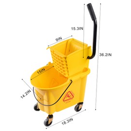 Matthew Cleaning Commercial Mop Bucket INCL.2 Pack Mop Head with Side Press Wringer On Wheels,Heavy Duty Tandem Portable Floor Cleaning Wavebrake,Ideal for Household,Industrial,Restaurant,30 Quart