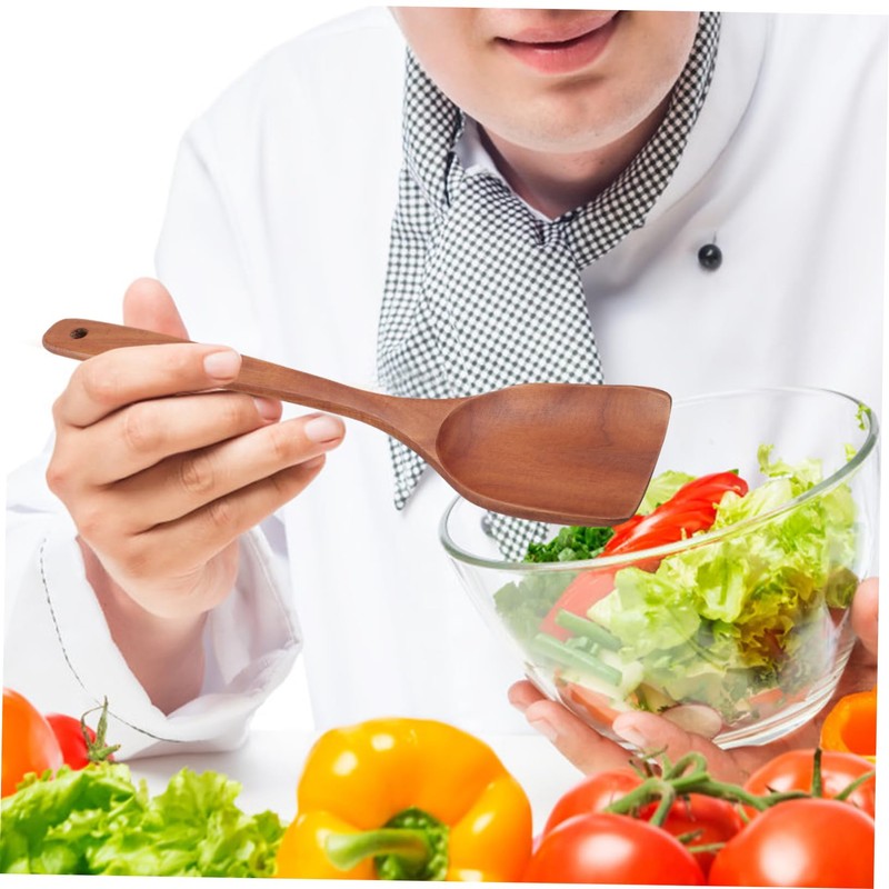 SHOWERORO 1 Set Wooden Salad Servers Spatula Fork Mixing Spoon