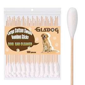 GLADOG 6 Inch Professional Large Cotton Buds for Dogs, Specially Designed Dog Cotton Buds with Bamboo Handle, Large Means Safe
