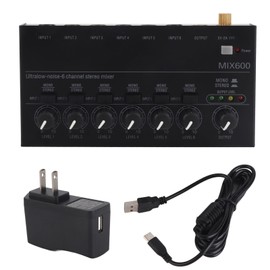 Sound Mixer Ultra Compact Metal Low Noise 6 Channel Stereo Line Mixer for Studio Stage Small Clubs Bar