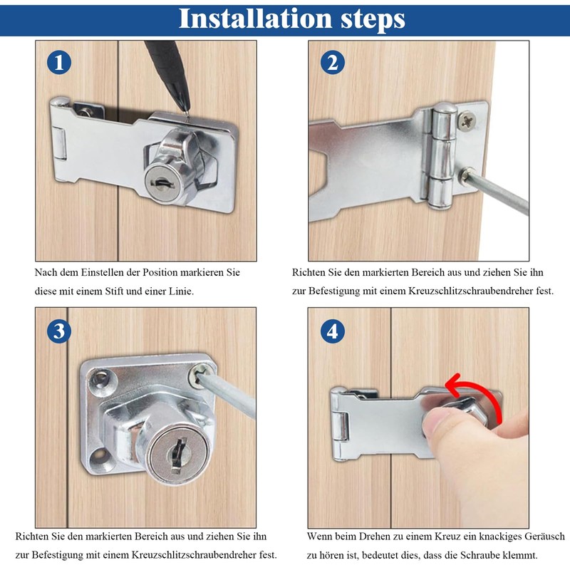 Cabinet Lock, 100 mm (4 in) Hasp Lockable with Keys,