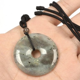 Justinstones Peace Donut Healing Crystal 40mm Colgante de piedra circular en forma de moneda, collar de cordón trenzado ajustable de 28 pulgadas con cadena, Piedra, Ágata