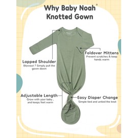 Newborn Knotted Gown, Ultra-Soft Silky Long Sleeve Sleeper 0~3 Months, Unisex Coming Home Outfit Set With Wooden Announcement Sign Newborn Baby Shower Girl Boy Clothes