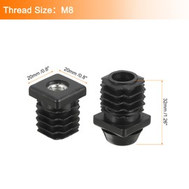 sourcing map 8 Set Leveling Feet, M8x20x20mm Plastic Adjustable Furniture Leg Leveling Rectangle Tube Insert Screw-in Glide Levelers Fit Hole 20mm for Table Chair Furniture, Black