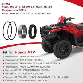 Left Rear Axle Wheel Bearing & Seal for Honda Rancher Foreman Rubicon 350 400 450 500 520, OEM# 91055-HN5-681 91255-HA0-681 91320-HM7-702