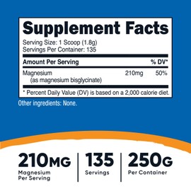 Nutricost Magnesium Bisglycinate Powder (Unflavored, 250 Grams) - Non-GMO, Vegan Supplement