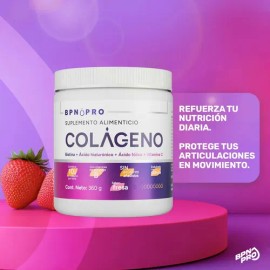 Colágeno Hidrolizado Con Vitamina C Sin Azucar en Polvo Sabor Fresa de 360g 13 ingredientes y Vitaminas para Piel y Articulaciones BPN PRO