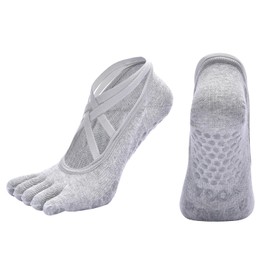 ZLLkeji Yoga Socks Non-Slip for Women Pilates Socks with Cross Straps Breathable Stopper Socks Comfortable Non-Slip Socks for Home Workout Sports Ballet Dance Trampoline Hospital, gray