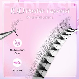 FADLASH Premade Fans Eyelash Extensions D Curl Double Layer Premade Lash Fans 10D 0.07 Volume Lash Fans Premade 8-14mm Handmade Premade Lash Extensions Fans (10D-0.07-D-8-14mm)