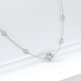 OUTANG Birthstone Heart Necklace for Women 925 Sterling Silver 1.2mm Cable Chain and Pendant Ladies Jewelry Gifts 142510, Sterling Silver, Cubic Zirconia